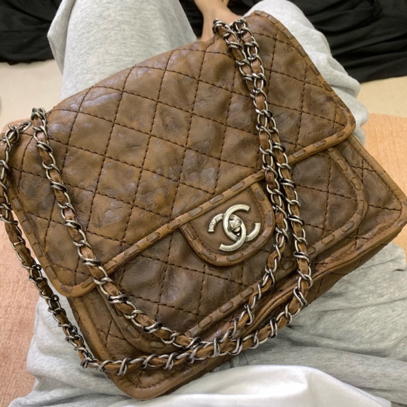 【近新閒置❤️】 Chanel 牛皮編織做舊流浪包手提包 單肩包-7