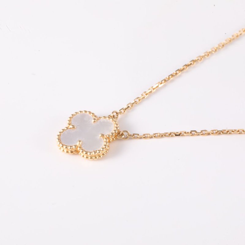 Van Cleef & Arpels VintageAlhambra中號單花項鏈新扣18K黃金/白貝母項鏈黃金項鍊-1