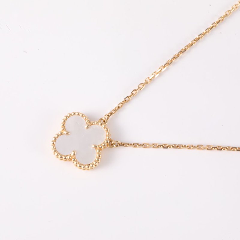 Van Cleef & Arpels VintageAlhambra中號單花項鏈新扣18K黃金/白貝母項鏈黃金項鍊-2