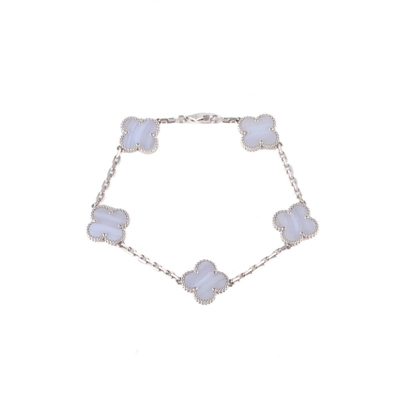 Van Cleef & Arpels VintageAlhambra中號五花手鏈新扣18K白金/紫玉髓S-M碼白金手鍊／手環-0