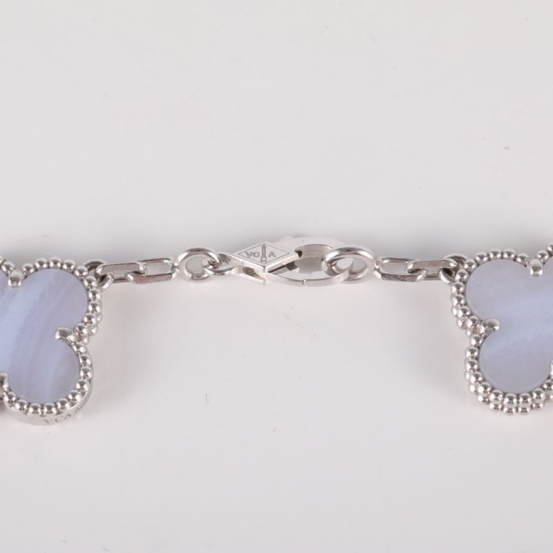 Van Cleef & Arpels VintageAlhambra中號五花手鏈新扣18K白金/紫玉髓S-M碼白金手鍊／手環-1