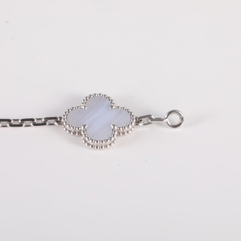 Van Cleef & Arpels VintageAlhambra中號五花手鏈新扣18K白金/紫玉髓S-M碼白金手鍊／手環-3