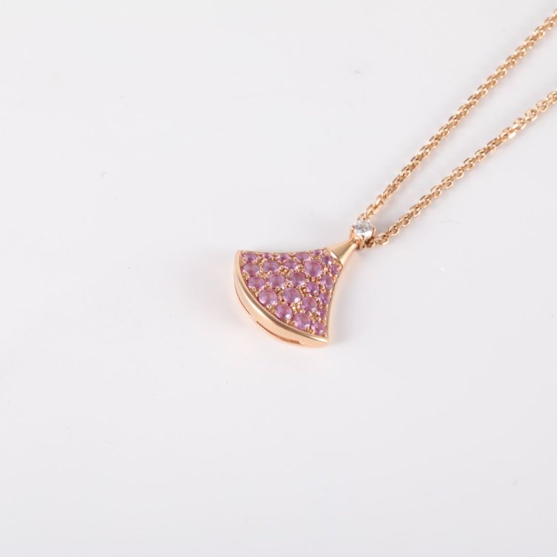 BVLGARI DIVASDREAM18K滿鑽扇子粉鑽小號18K玫瑰金/鑽石項鏈玫瑰金18K滿鑽扇子項鍊-1