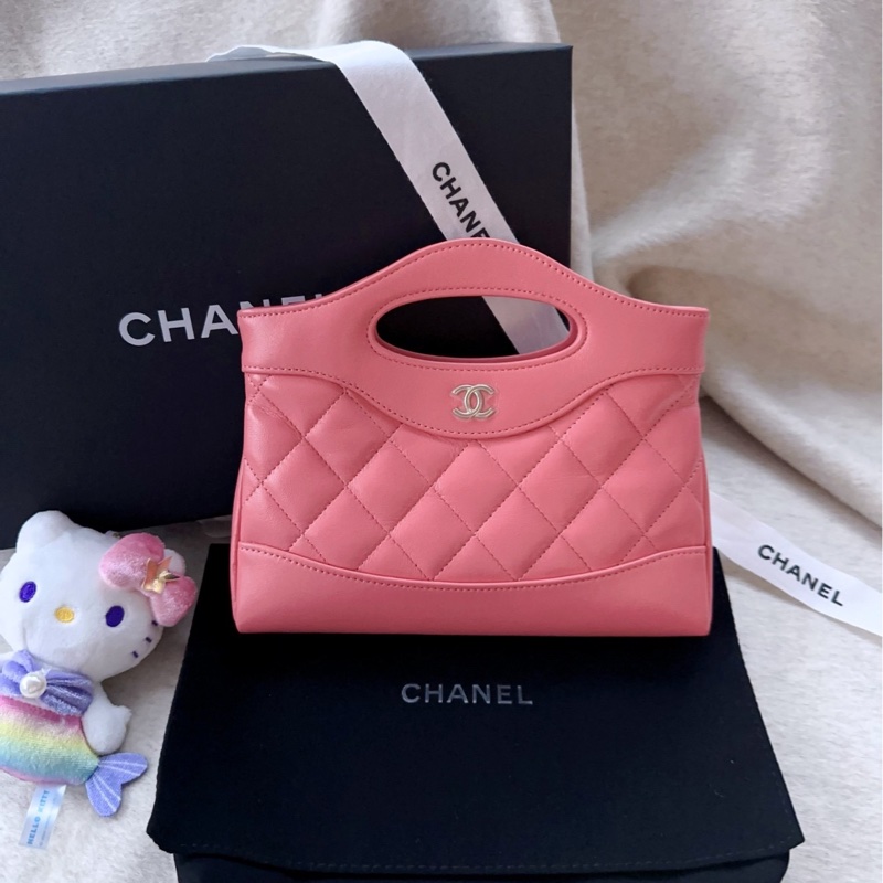 【配件：防塵袋 小票 💕】Chanel 31bag nano 粉色 珊瑚粉 金扣 羊皮 油蠟皮 手提 單肩 斜挎-0