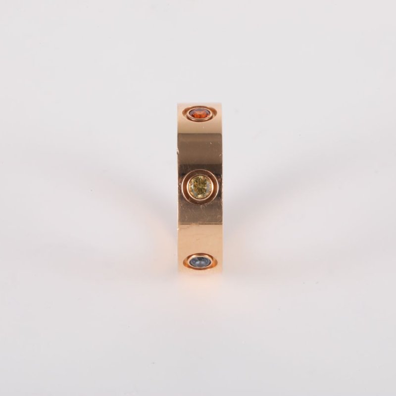 Cartier LOVE六顆彩寶寬版戒指(2粉藍寶、藍寶、海藍、紫尖晶、紫水晶)18K玫瑰金53玫瑰金戒指-1