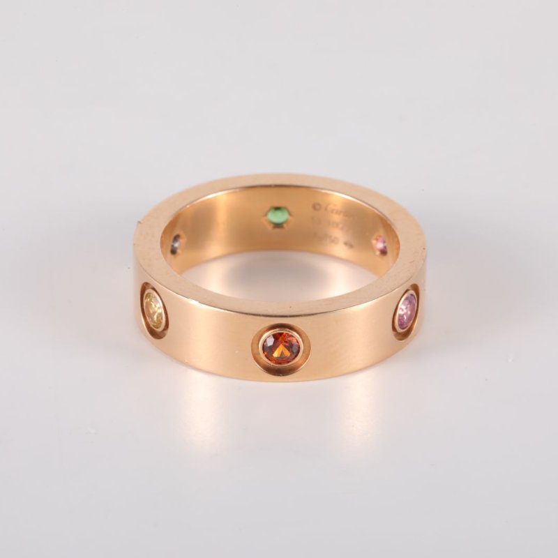 Cartier LOVE六顆彩寶寬版戒指(2粉藍寶、藍寶、海藍、紫尖晶、紫水晶)18K玫瑰金53玫瑰金戒指-3