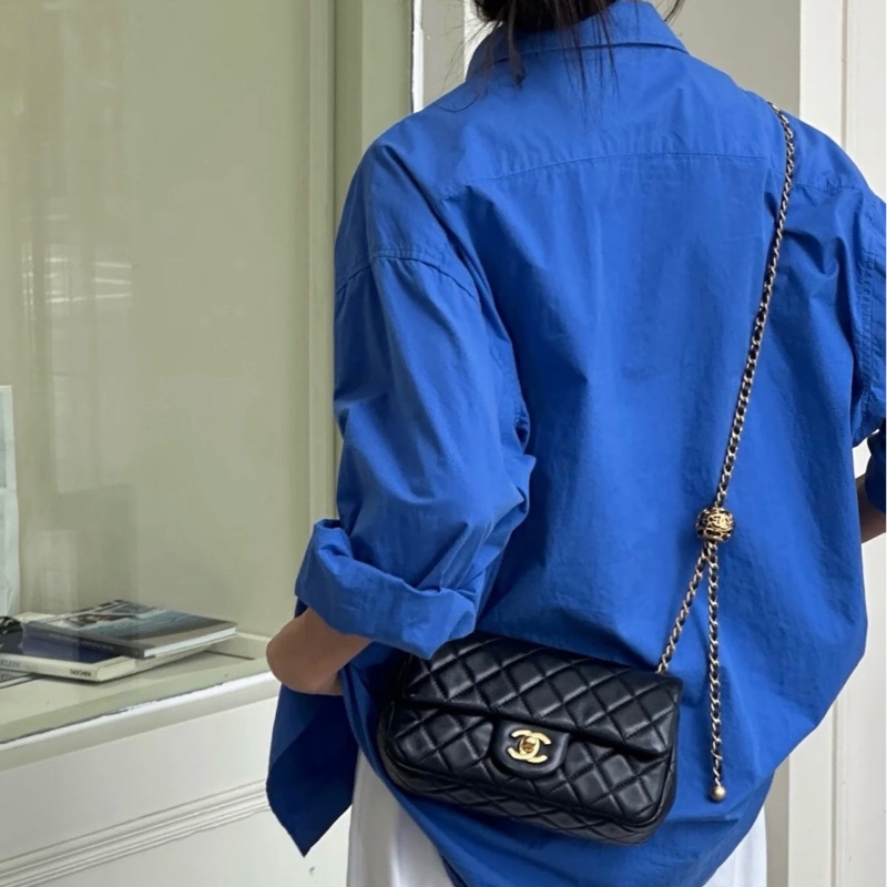 Chanel香奈兒 黑金核桃金球CF大mini-9