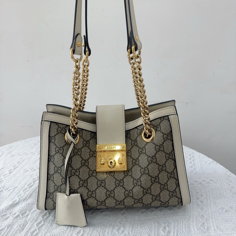 特價 Gucci古馳padlock老花白色小三包 Gucci古馳padlock老花白色托特包 黑標-0