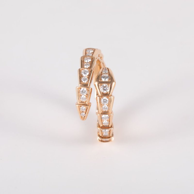 BVLGARI Serpenti18K金滿鑽窄版單排鑽蛇形戒指18K玫瑰金/鑽石L玫瑰金戒指-1