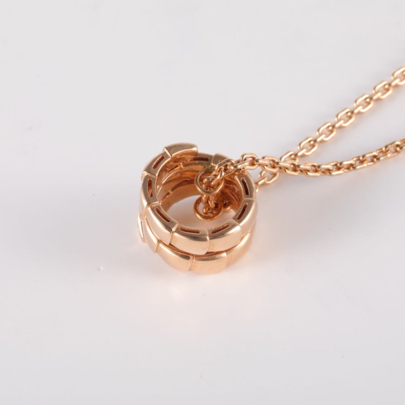 BVLGARI SerpentiViper三圈蛇頭項鏈紅寶石18K玫瑰金項鏈玫瑰金項鍊-2