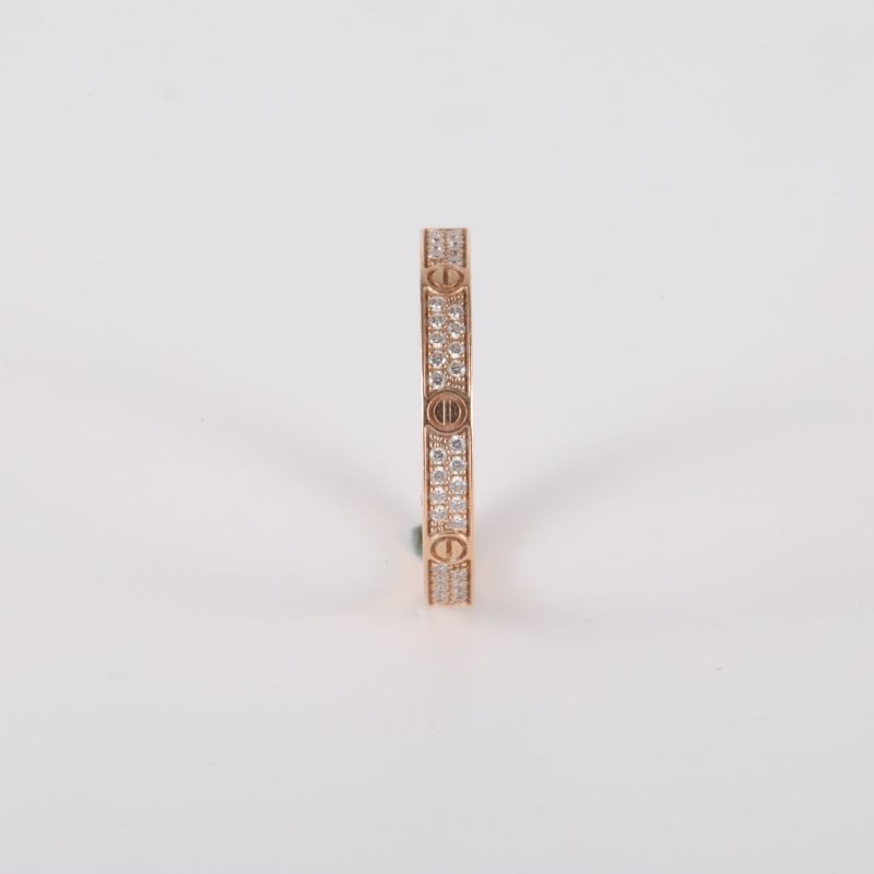 Cartier LOVE18K金滿鑽兩排鑽滿天星窄版戒指18K玫瑰金/鑽石53玫瑰金18K戒指-1