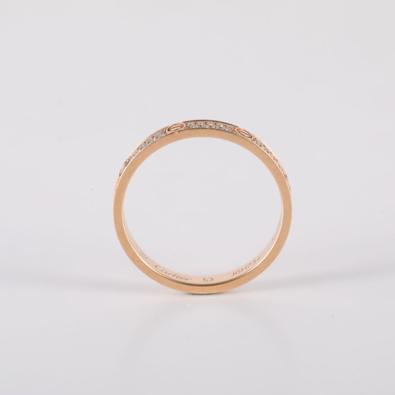 Cartier LOVE18K金滿鑽兩排鑽滿天星窄版戒指18K玫瑰金/鑽石53玫瑰金18K戒指-2