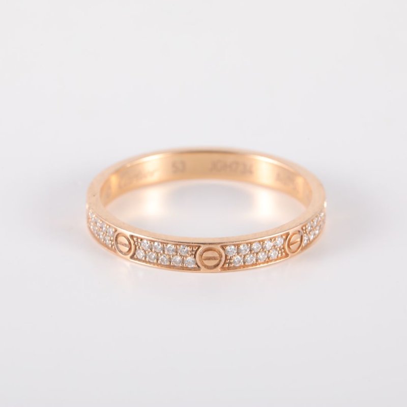 Cartier LOVE18K金滿鑽兩排鑽滿天星窄版戒指18K玫瑰金/鑽石53玫瑰金18K戒指-3