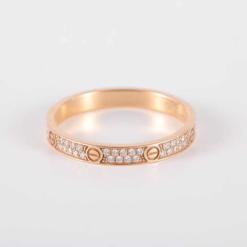 Cartier LOVE18K金滿鑽兩排鑽滿天星窄版戒指18K玫瑰金/鑽石53玫瑰金18K戒指-4