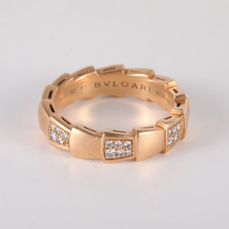 BVLGARI SERPENTI蛇戒18K雙排間鑽戒指18K玫瑰金/鑽石61玫瑰金戒指-3