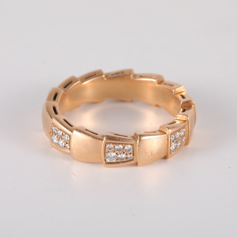 BVLGARI SERPENTI蛇戒18K雙排間鑽戒指18K玫瑰金/鑽石61玫瑰金戒指-4