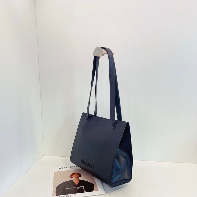 Chanel 香奈兒 so black 全黑荔枝牛皮單肩包-3