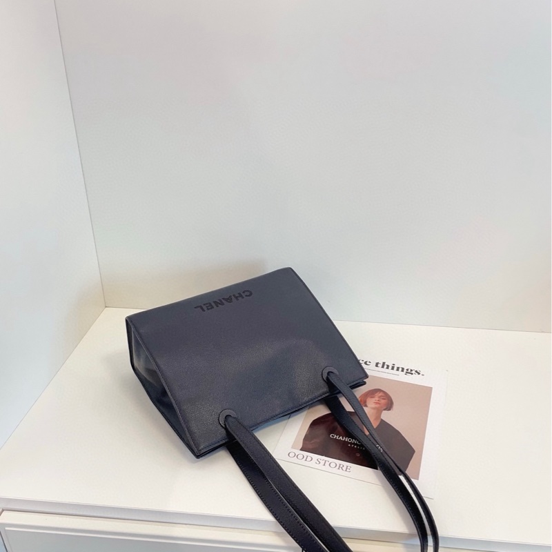 Chanel 香奈兒 so black 全黑荔枝牛皮單肩包-4