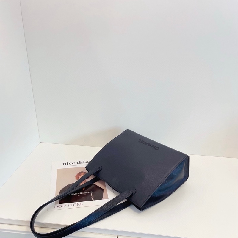 Chanel 香奈兒 so black 全黑荔枝牛皮單肩包-5