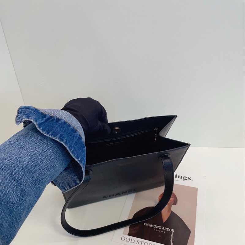 Chanel 香奈兒 so black 全黑荔枝牛皮單肩包-7