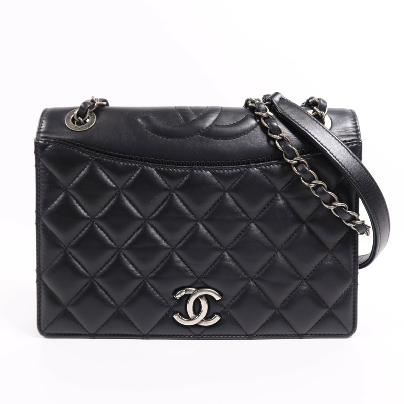 CHANEL 羊皮皮革Shoulder Bag銀扣鏈帶肩背袋-0
