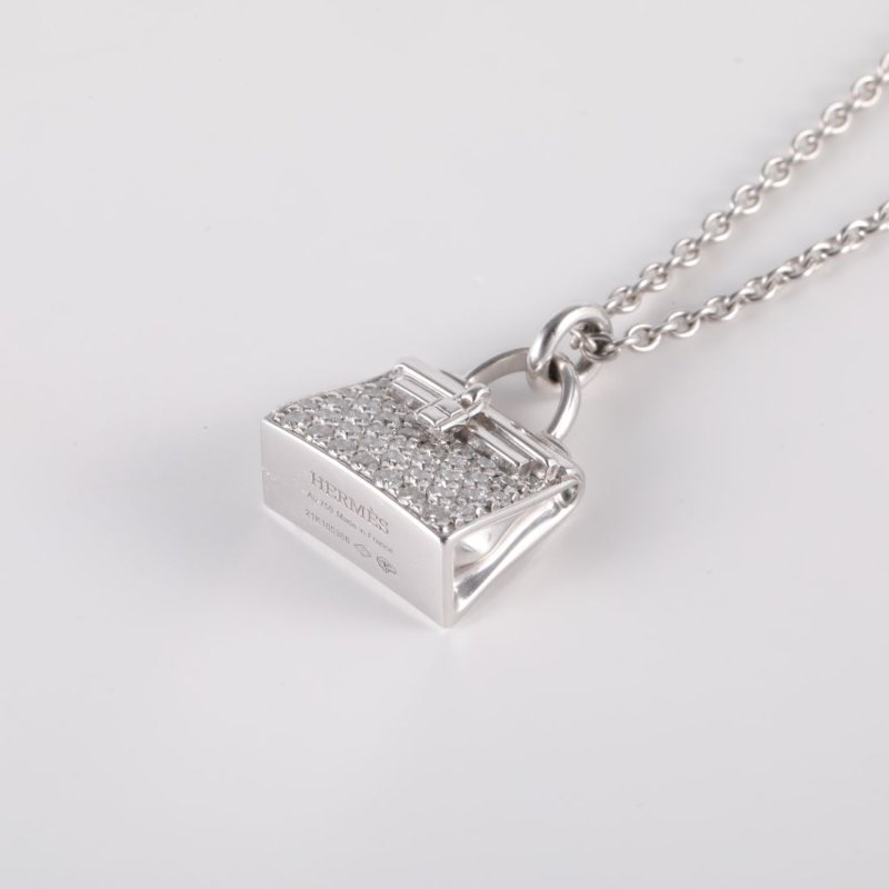 HERMES AmulettesKelly項鏈滿鑽18k白金18K白金/鑽石項鏈白金項鍊-1