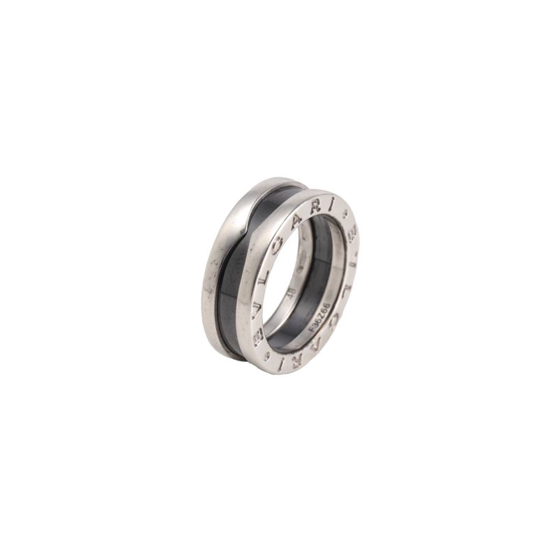 BVLGARI B.ZERO1彈簧戒指單圈慈善款AG925銀/黑陶瓷48戒指-0