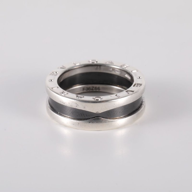 BVLGARI B.ZERO1彈簧戒指單圈慈善款AG925銀/黑陶瓷48戒指-3