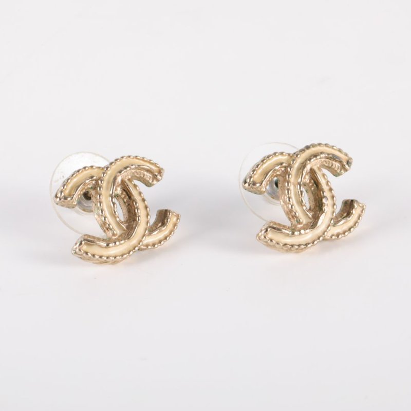 CHANEL 合金14S雙C琺瑯耳釘耳環-1