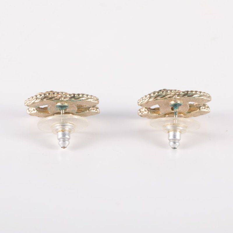 CHANEL 合金14S雙C琺瑯耳釘耳環-2