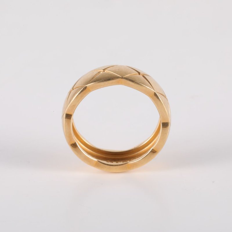 CHANEL CocoCrush寬版18K金菱格戒指18K黃金54黃金戒指-2