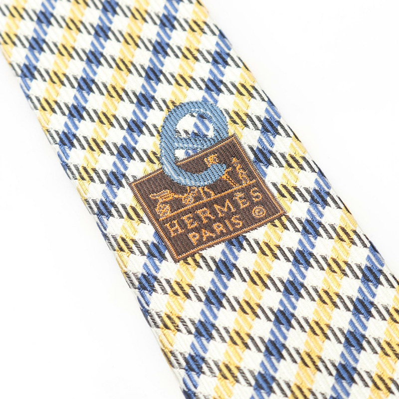 愛馬仕男士真絲領帶,黃藍多色,二手。-3