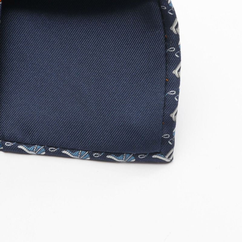 HERMES TENUE DE JOCKEY 領帶 絲質海軍橙色 二手男式-5