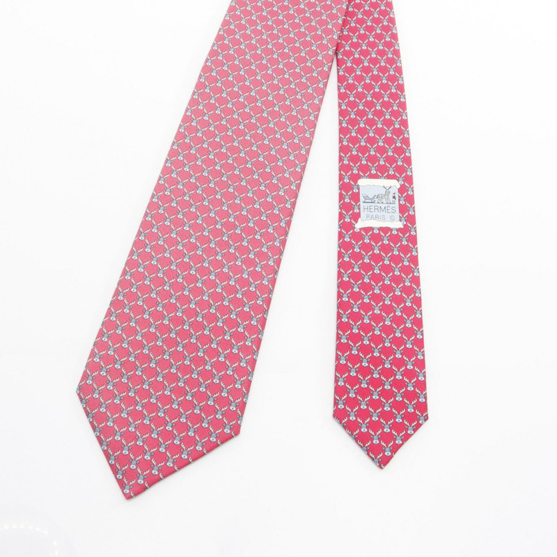 愛馬仕馴鹿領帶，真絲材質，粉紅色/藍色，二手男士款-1