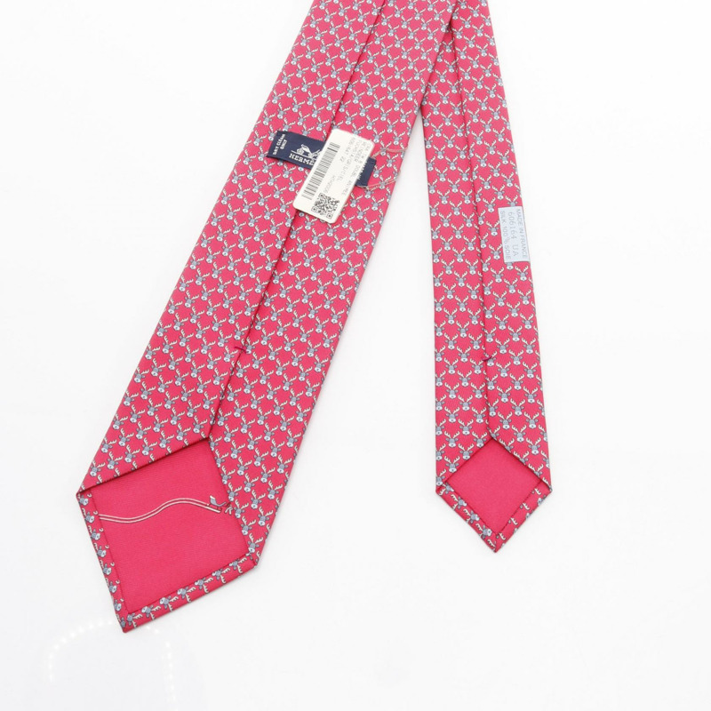 愛馬仕馴鹿領帶，真絲材質，粉紅色/藍色，二手男士款-2