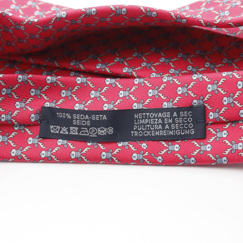 愛馬仕馴鹿領帶，真絲材質，粉紅色/藍色，二手男士款-4