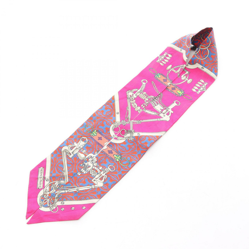 愛馬仕 Twilly MORS et Gourmettes REMIX 絲巾 粉紅色 多色 二手 女士-1