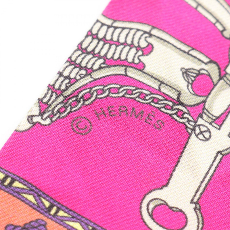 愛馬仕 Twilly MORS et Gourmettes REMIX 絲巾 粉紅色 多色 二手 女士-3