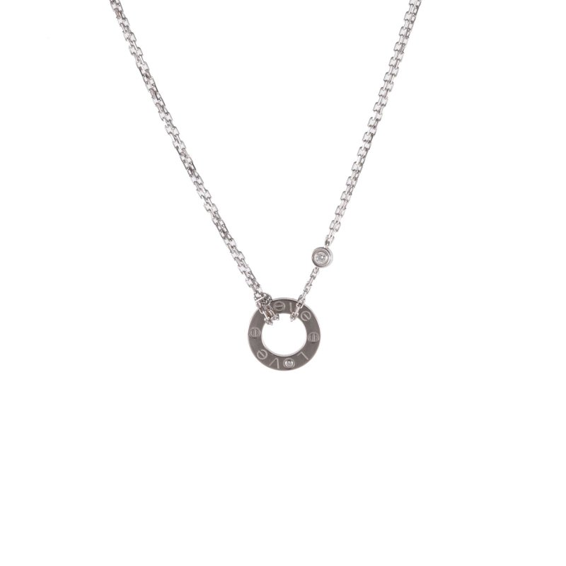 Cartier LOVE兩鑽圓餅項鏈18K白金/鑽石項鏈白金項鍊-0