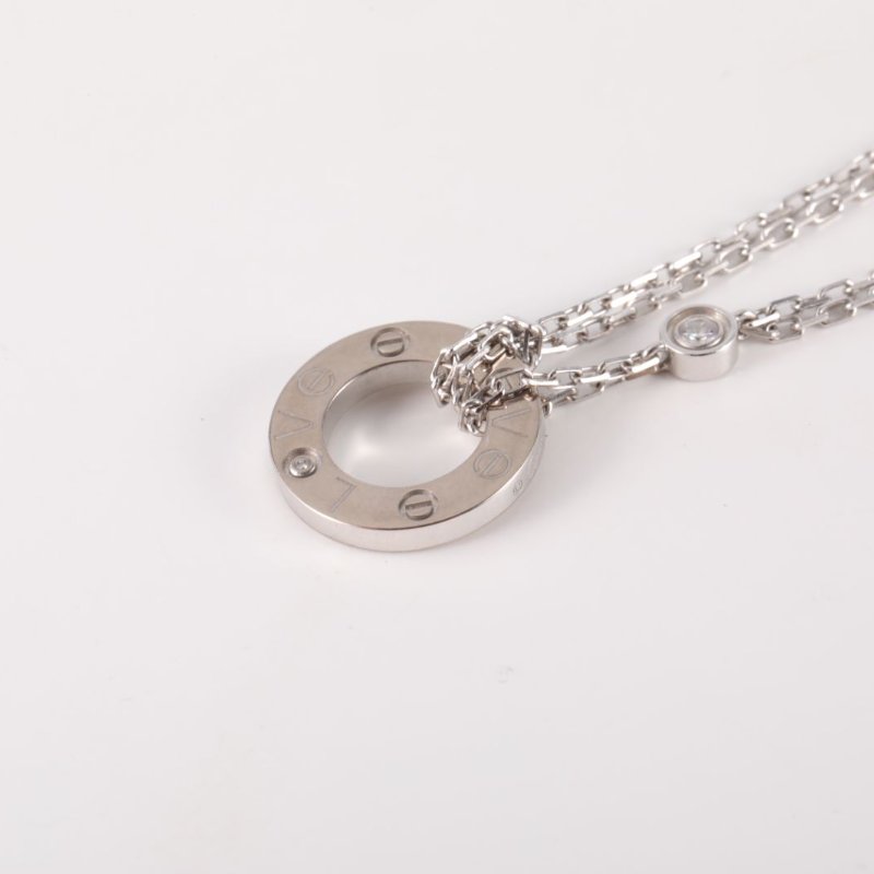 Cartier LOVE兩鑽圓餅項鏈18K白金/鑽石項鏈白金項鍊-1