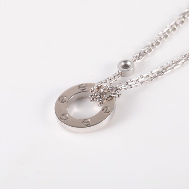 Cartier LOVE兩鑽圓餅項鏈18K白金/鑽石項鏈白金項鍊-2