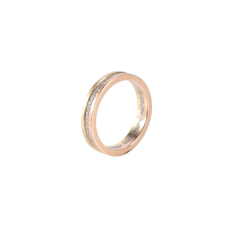 Cartier TRINITY三環三色戒指單圈鑽18K黃金/18K白金/18K玫瑰金/鑽石50戒指-0