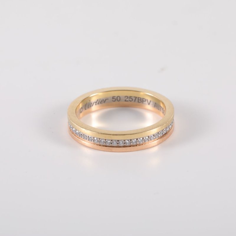 Cartier TRINITY三環三色戒指單圈鑽18K黃金/18K白金/18K玫瑰金/鑽石50戒指-3