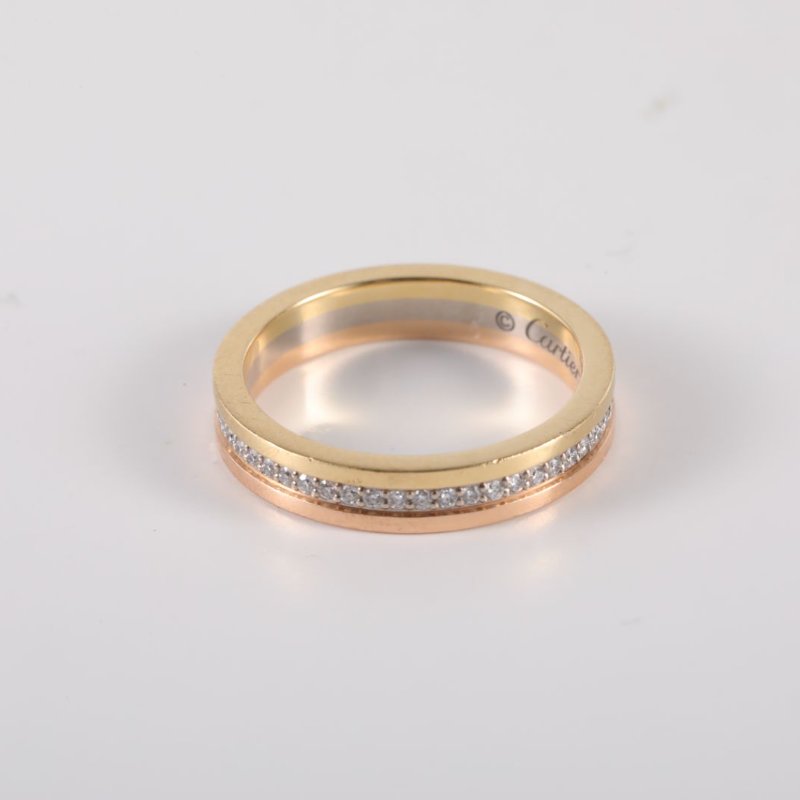 Cartier TRINITY三環三色戒指單圈鑽18K黃金/18K白金/18K玫瑰金/鑽石50戒指-4