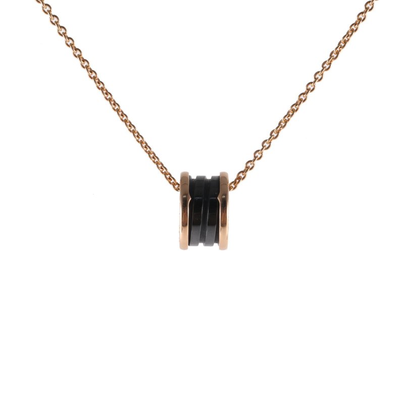 BVLGARI B.ZERO1彈簧項鏈三環扣18K玫瑰金/黑陶瓷項鏈玫瑰金項鍊-0