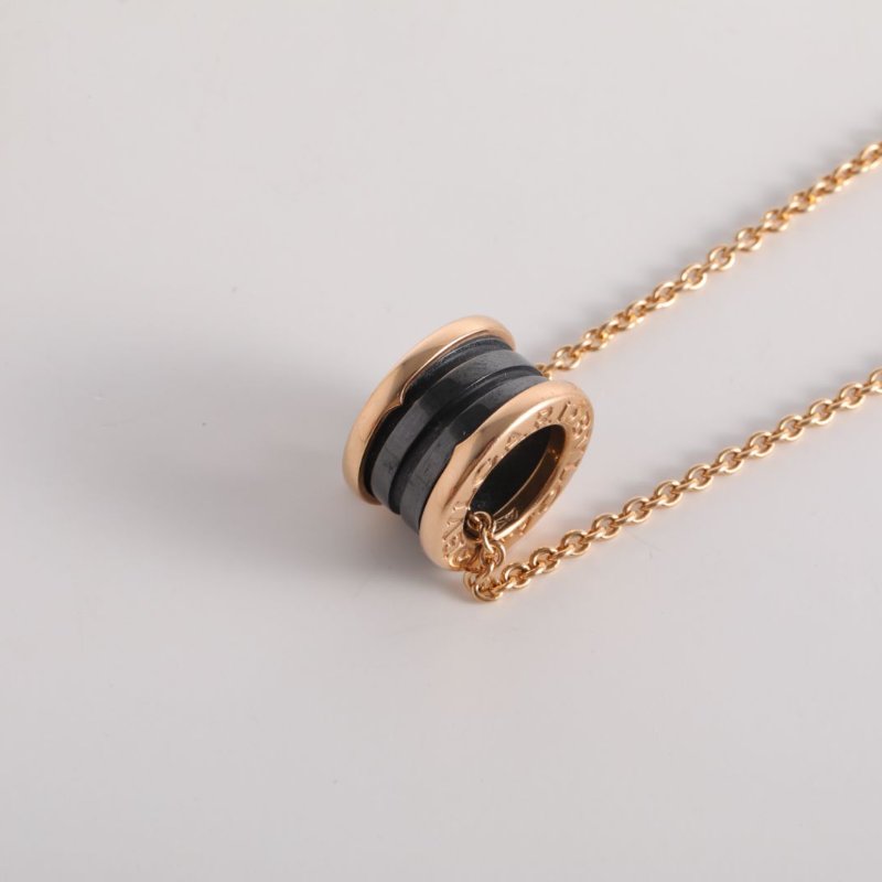 BVLGARI B.ZERO1彈簧項鏈三環扣18K玫瑰金/黑陶瓷項鏈玫瑰金項鍊-1