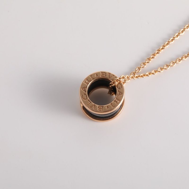 BVLGARI B.ZERO1彈簧項鏈三環扣18K玫瑰金/黑陶瓷項鏈玫瑰金項鍊-2