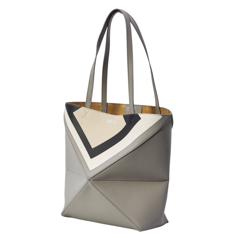 【LOEWE 羅威】x Albers Puzzle Fold Tote 中款 納帕小牛皮 折疊 托特包 灰色 淺灰色-1