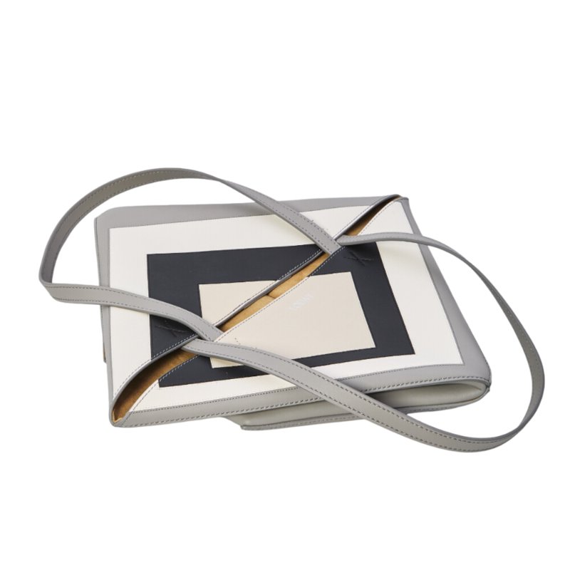 【LOEWE 羅威】x Albers Puzzle Fold Tote 中款 納帕小牛皮 折疊 托特包 灰色 淺灰色-3