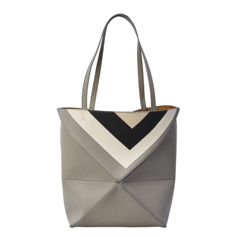 【LOEWE 羅威】x Albers Puzzle Fold Tote 中款 納帕小牛皮 折疊 托特包 灰色 淺灰色-4